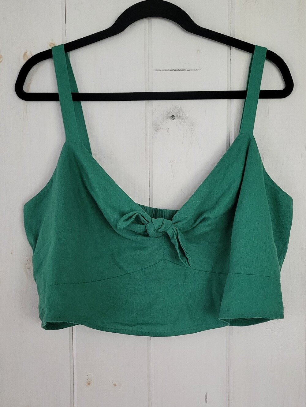 Linen Blend Tie Front Adjustable Crop Tank Top